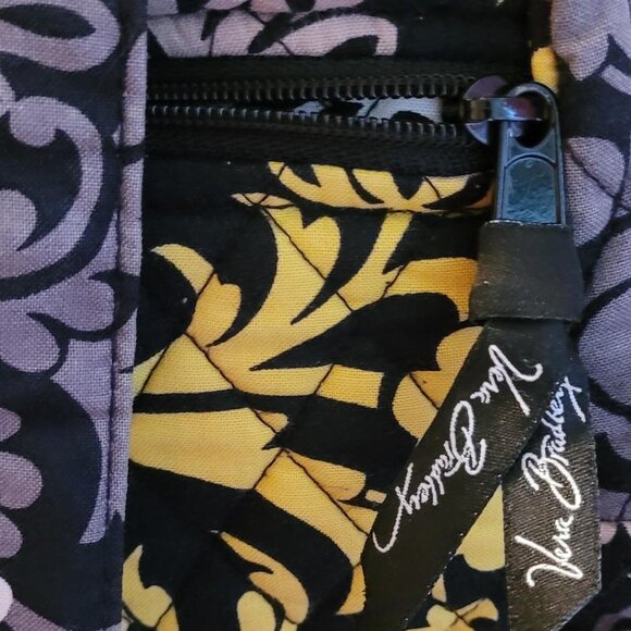 Vera Bradley Yellow and Black Paisley Print backpack with multiple pockets - Picture 3 of 6